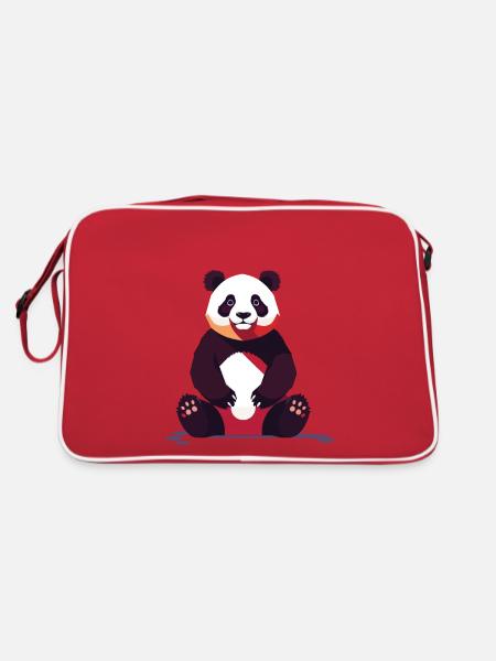 Panda Bear Drawing Cute Panda Animal Design - Retro Bag - red/white - Back