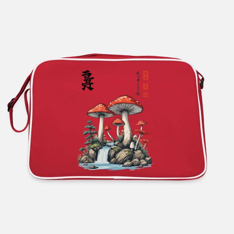 Champignon Asiatique Crapauds Caractères Kanji Champignons Sac Retro