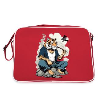 Japanischer rauchender Tiger Streetwear Kunststil - Retro Tasche - Rot/Weiß - Hinten