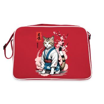 Kimono Katze Asiatische Japan Ukiyo-E Retro Kunst - Retro Tasche - Rot/Weiß - Hinten