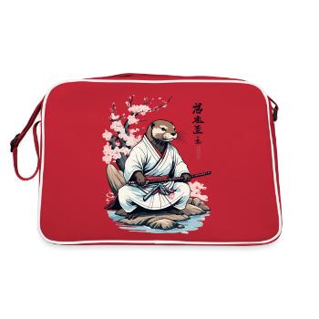 Otter Samurai süßes Japan Ukiyo-E Vintage Design - Retro Tasche - Rot/Weiß - Hinten