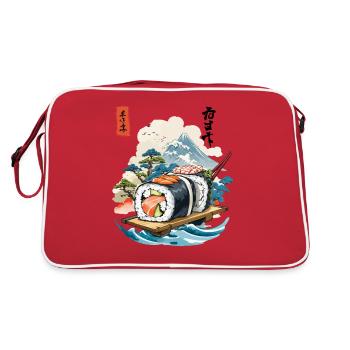 Ukiyo-E Sushi Kunstwerk Design - Retro Tasche - Rot/Weiß - Hinten