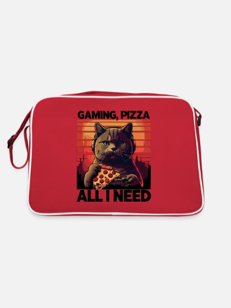 Drôles de chats Jeux Pizza Gamer Gamer Jeux - Sac Retro - rouge/blanc - Dos