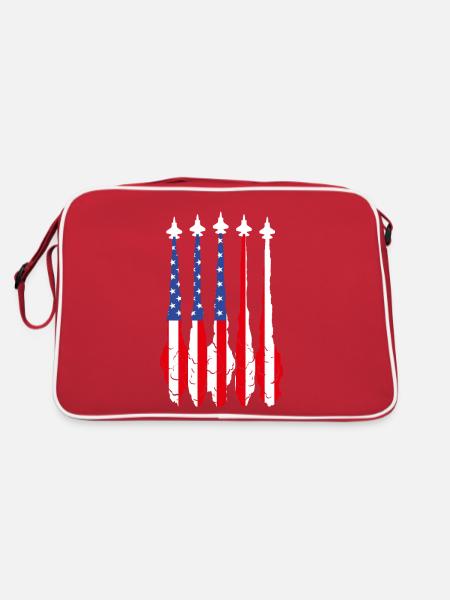 American Flag USA Airplane Jet Fighter 4th July Pa - Retro Tasche - Rot/Weiß - Hinten