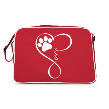 Dog Love Paw Funny Pawprint Design Dog Owner Cute - Retro Bag - red/white - Back