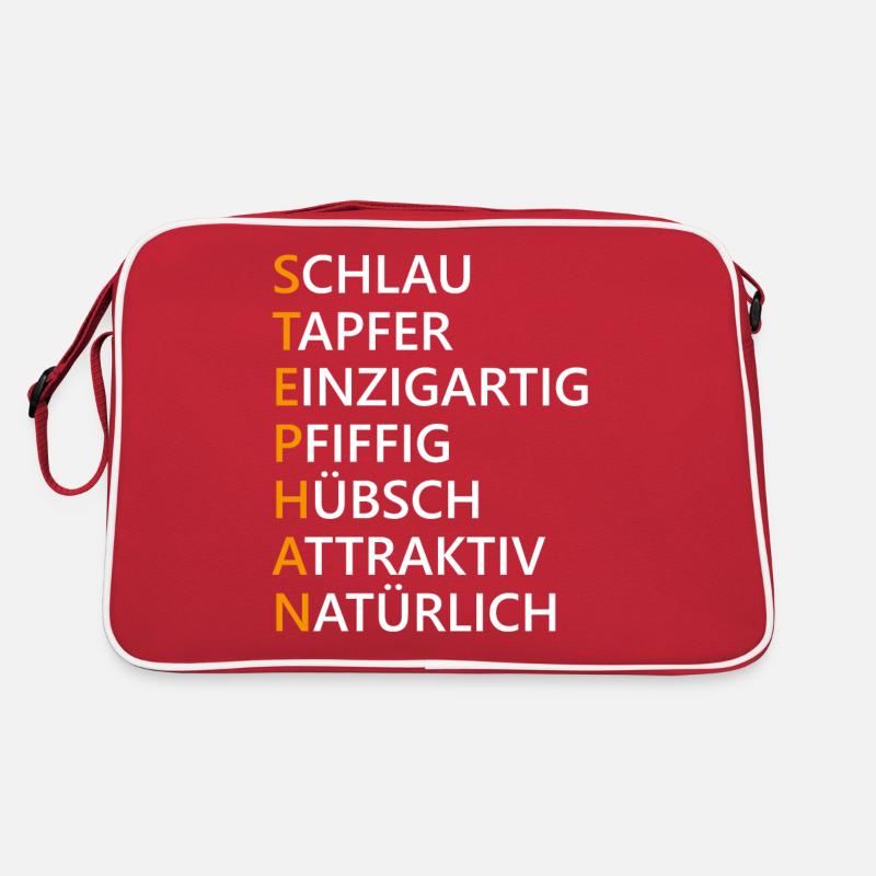 Stephan Name Geschenk - Retro Tasche - Rot/Weiß