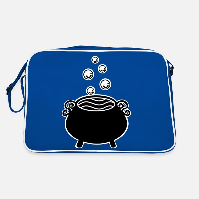 bubbling witch's cauldron black white Retro Bag
