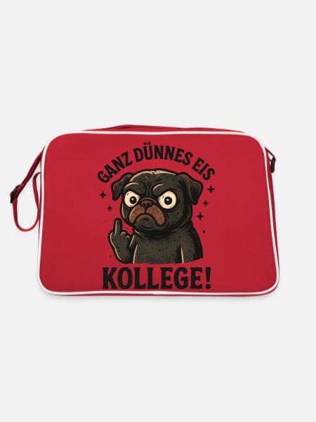Ganz dünnes Eis Kollege Mops Hund - Retro Tasche - Rot/Weiß - Hinten