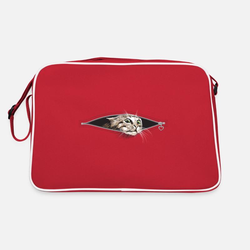 Katze Katzen - Retro Tasche - Rot/Weiß