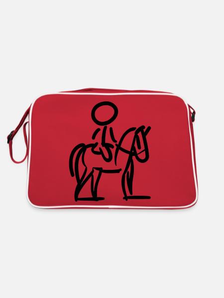 Reiterin auf Perd Minimalistischer Stil - Retro Tasche - Rot/Weiß - Hinten