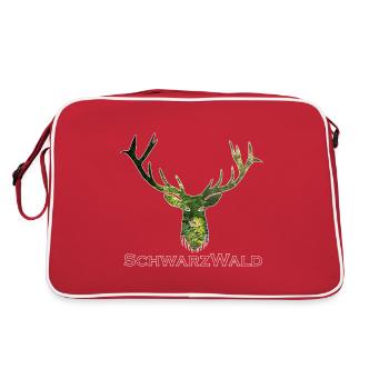 Schwarzwald Hirsch - Wald - Retro Tasche - Rot/Weiß - Hinten