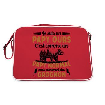 Je suis un papy ours grognon, cadeau humour papy - Sac Retro - rouge/blanc - Dos