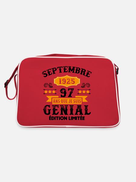 97 Ans Anniversaire Vintage Né(e) Septembre 1925 - Sac Retro - rouge/blanc - Dos