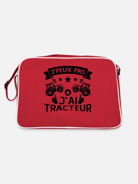 J'peux pas j'ai tracteur Cadeau - Sac Retro - rouge/blanc