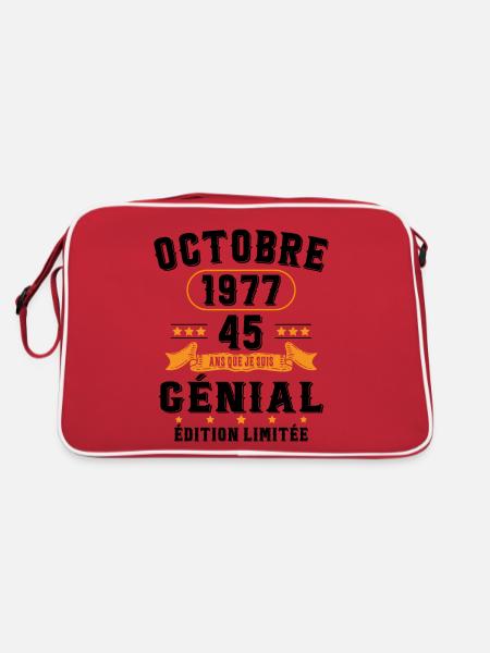 45 Ans Anniversaire Vintage Né(e) en Octobre 1977 - Sac Retro - rouge/blanc - Dos