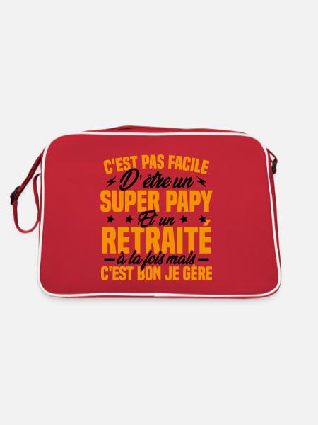 Papy et retraité - Humour Cadeau Grand-père - Sac Retro - rouge/blanc