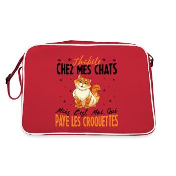 J'habite chez Mes Chats Humour Chat Drôle - Sac Retro - rouge/blanc - Dos