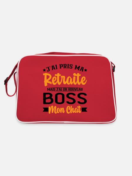 J'ai Un Nouveau Boss Mon chat Humour Cadeau - Sac Retro - rouge/blanc - Dos