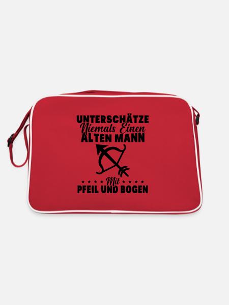 Unterschätze Alten Mann Pfeil und Bogen Spruch - Retro Tasche - Rot/Weiß - Hinten