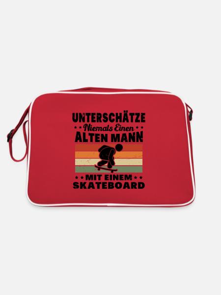 Unterschätze niemals einen alten Mann Skateboard - Retro Tasche - Rot/Weiß - Hinten