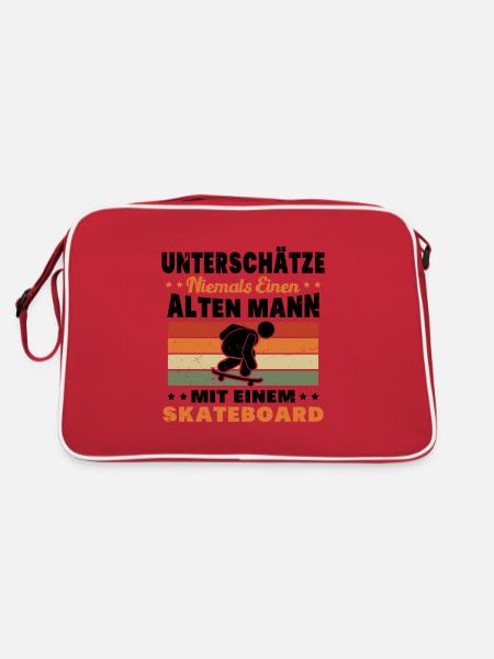 Unterschätze niemals einen alten Mann Skateboard - Retro Tasche - Rot/Weiß - Hinten