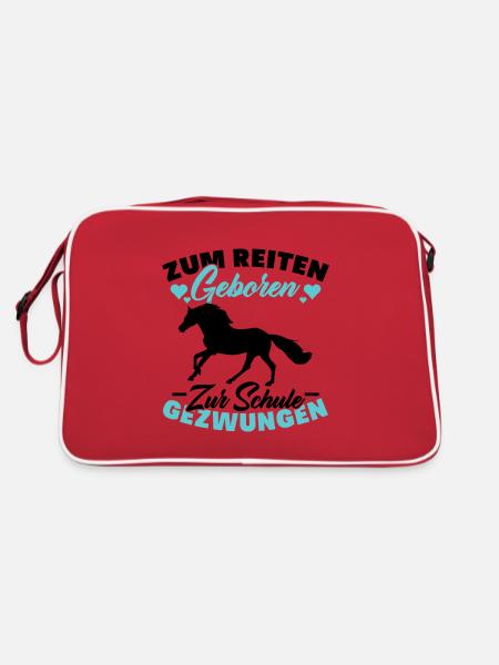 Zum Reiten Geboren Schule Gezwungen Pferd - Retro Tasche - Rot/Weiß - Hinten