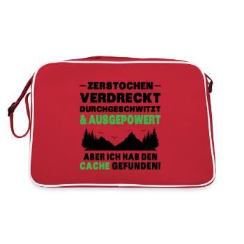 Gecache Geocaching Hobby Cache - Retro Tasche - Rot/Weiß - Hinten