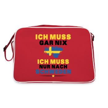 Ich Muss Gar Nix Ich Muss Nur Nach Schweden - Retro Tasche - Rot/Weiß - Hinten