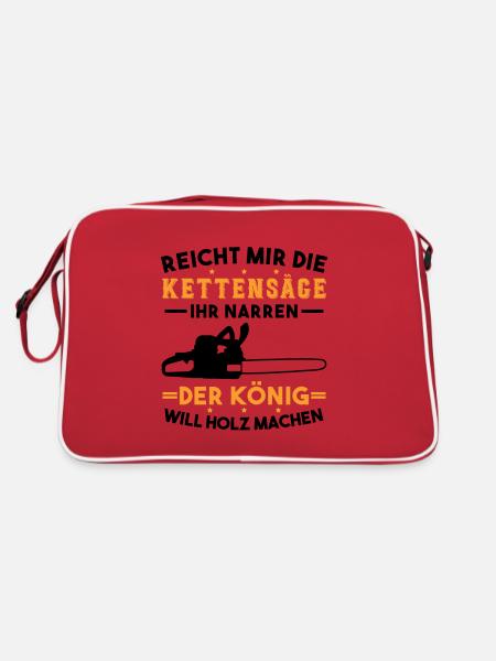 Kettensäge Holzfäller Waldarbeiter Wald Forstwirt - Retro Tasche - Rot/Weiß - Hinten