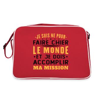 Né Pour Faire Chier Le Monde Accomplir Ma Mission - Sac Retro - rouge/blanc - Dos