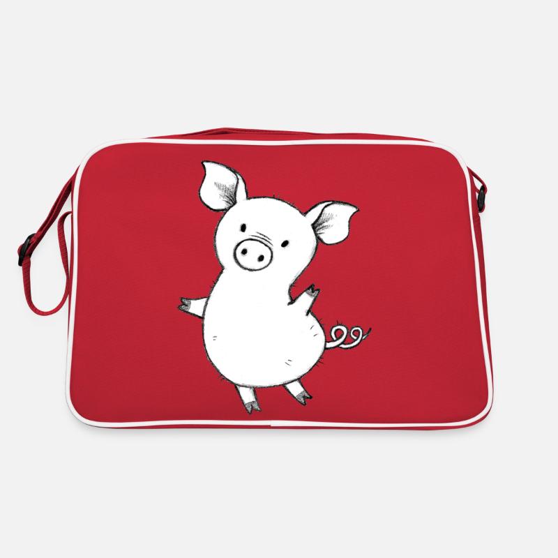 Schweinchen - Retro Tasche - Rot/Weiß