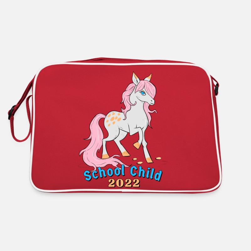 Schulkind 2022 Island Pferd - Erster Schultag - Retro Tasche - Rot/Weiß