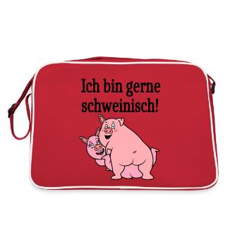 Ich bin gerne schweinisch! - Retro Tasche - Rot/Weiß - Hinten