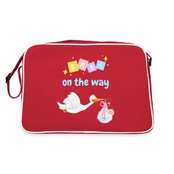 Baby on the way with stork 2 - blue - Retro Bag - red/white - Back