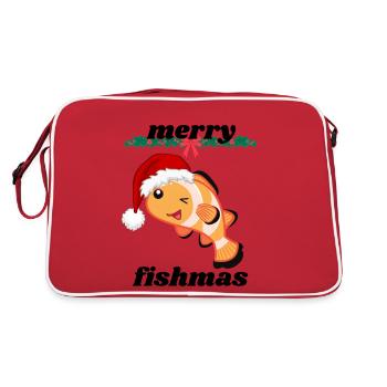 Fischige Weihnachten - merry fishmas - Retro Tasche - Rot/Weiß - Hinten