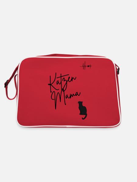Katzenmama mit Herzschlag Design - Retro Tasche - Rot/Weiß - Hinten