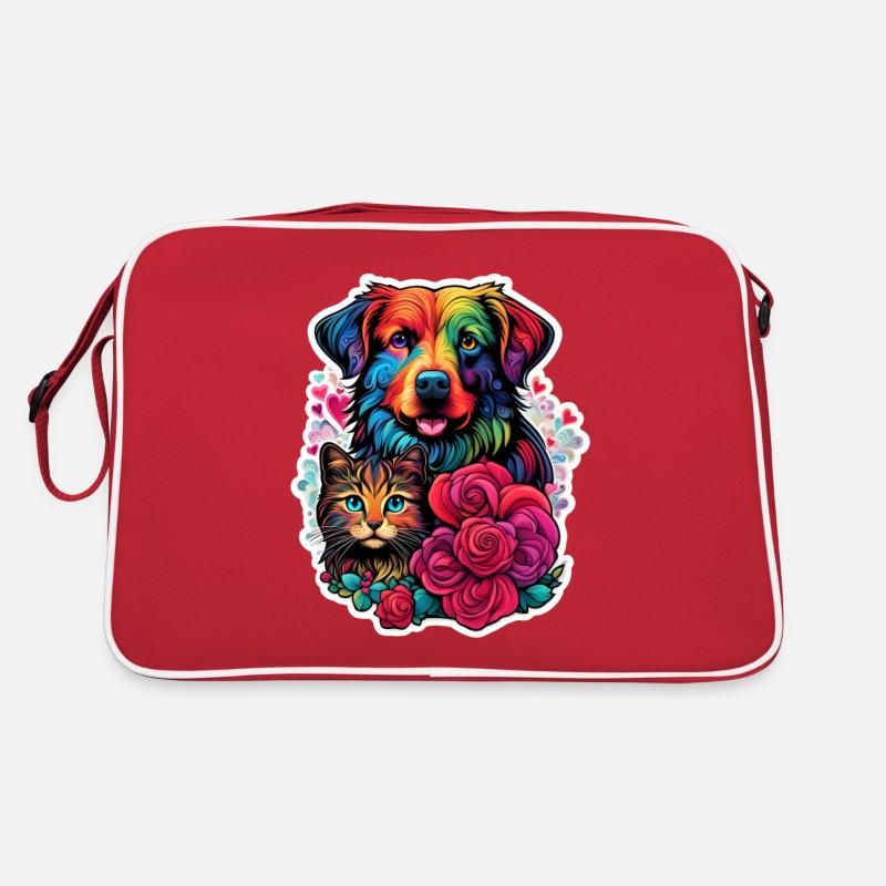 Hund, Katze und Rose Retro Tasche