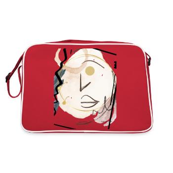 Modernes Design mit abstraktem Gesicht, Aquarellhintergrund, - Retro Tasche - Rot/Weiß - Hinten