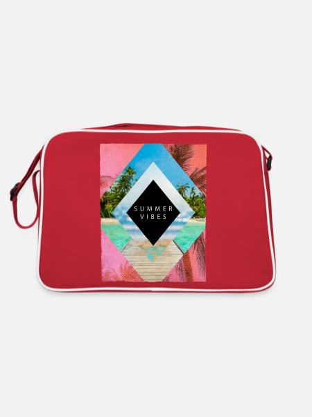 Sommer Strand Meer Palmen Urlaub Summer Vibes - Retro Tasche - Rot/Weiß - Hinten
