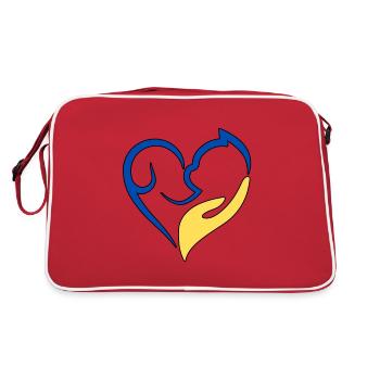 Blue yellow cat and dog. - Retro Bag - red/white - Back