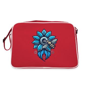 Blaue Blume mit Biene - Retro Tasche - Rot/Weiß - Hinten
