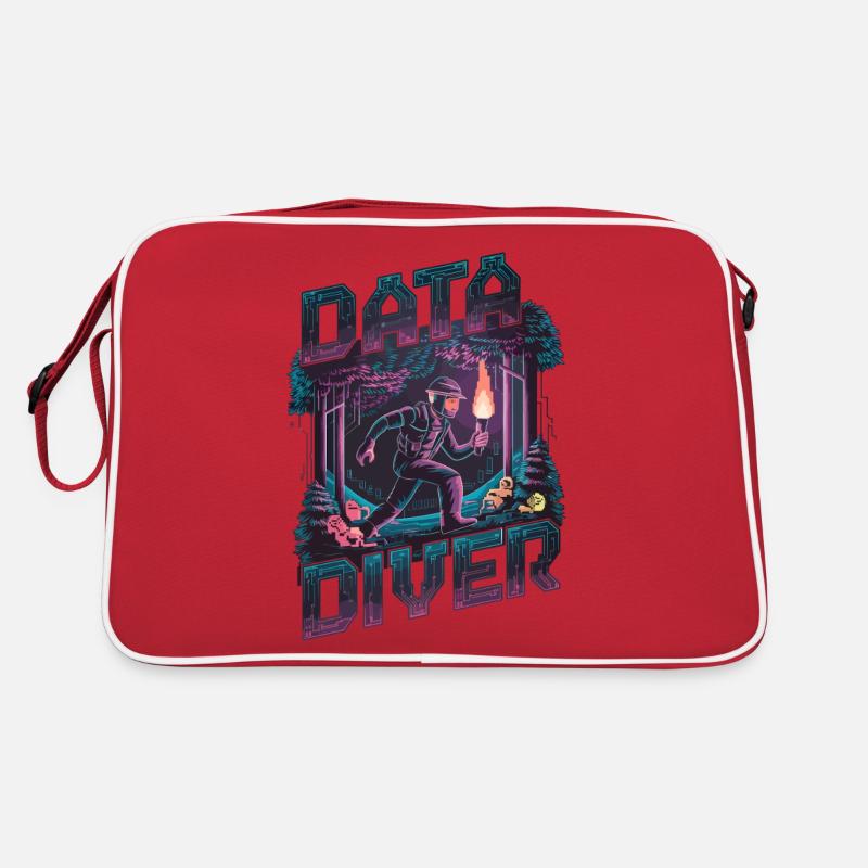 Data Diver Cyber Explorer Rétro Tech Artwork - Sac Retro - rouge/blanc