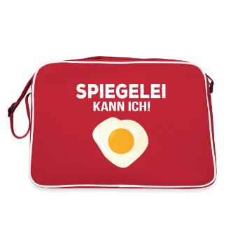 Spiegelei kann ich Eier Koch kochen braten Spruch - Retro Tasche - Rot/Weiß - Hinten