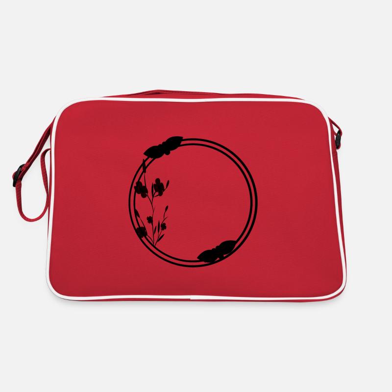 Spring Frame Circle in Black Flowers Retro Bag