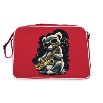 Koala mit Saxofon Cooler Jazz Musiker Sonnenbrille - Retro Tasche - Rot/Weiß - Hinten
