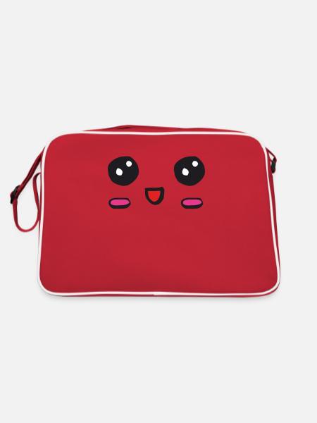 Visage kawaii avec un sourire ouvert - Sac Retro - rouge/blanc - Dos