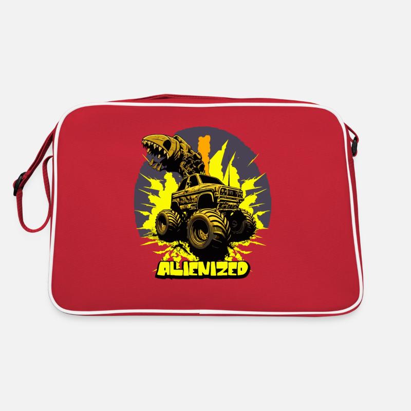 Monstertruck mit Alien-Greifarm mit Explosion - Retro Tasche - Rot/Weiß