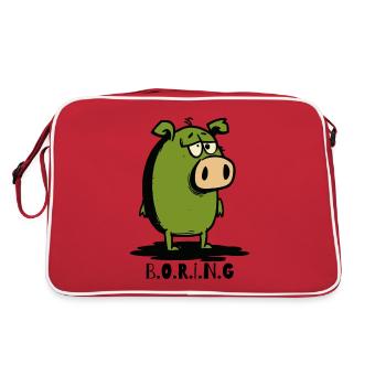 Cartoon: A Bored Bored Pig - Retro Bag - red/white - Back