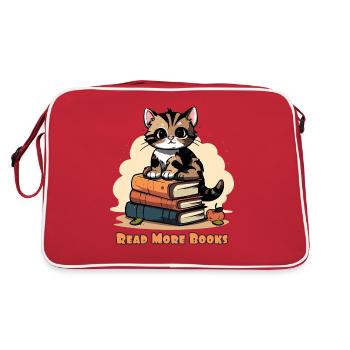 Cute cat with book, read more books - Retro Bag - red/white - Back