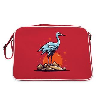 Héron cendré ou cigogne et soleil rouge - Sac Retro - rouge/blanc - Dos